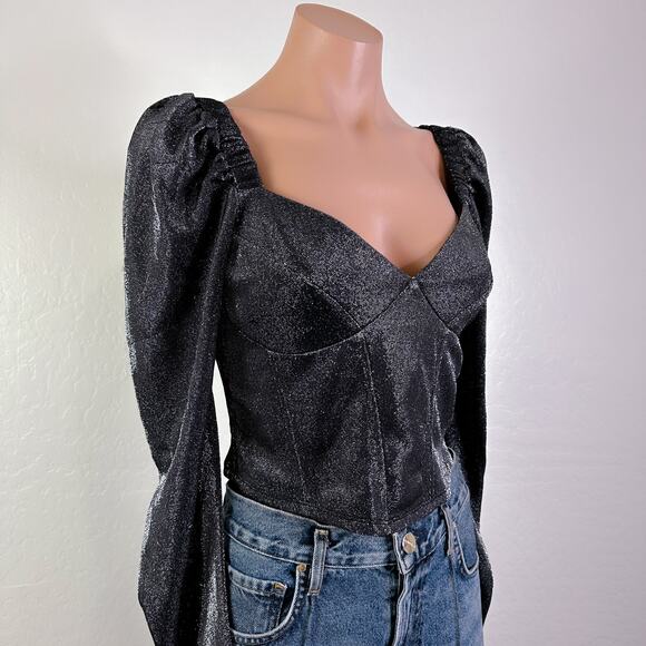 Gianni Bini Andie Metallic Top Blouse Whimsigoth Fairycore Fairy sz Black 6 NWT - Picture 3 of 11